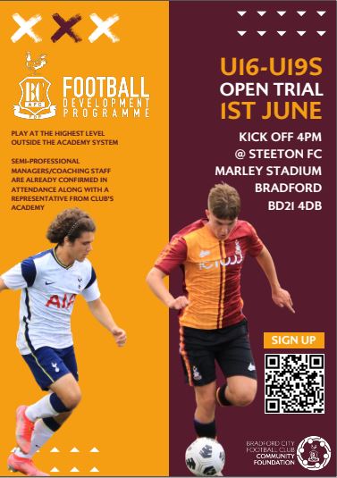 Bradford FC U16-U19 open trial 1 June | News | Bradford Schools Online